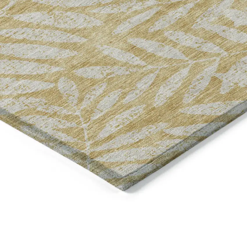 Gold And Gray Floral Washable Indoor Outdoor Area Rug Photo 5