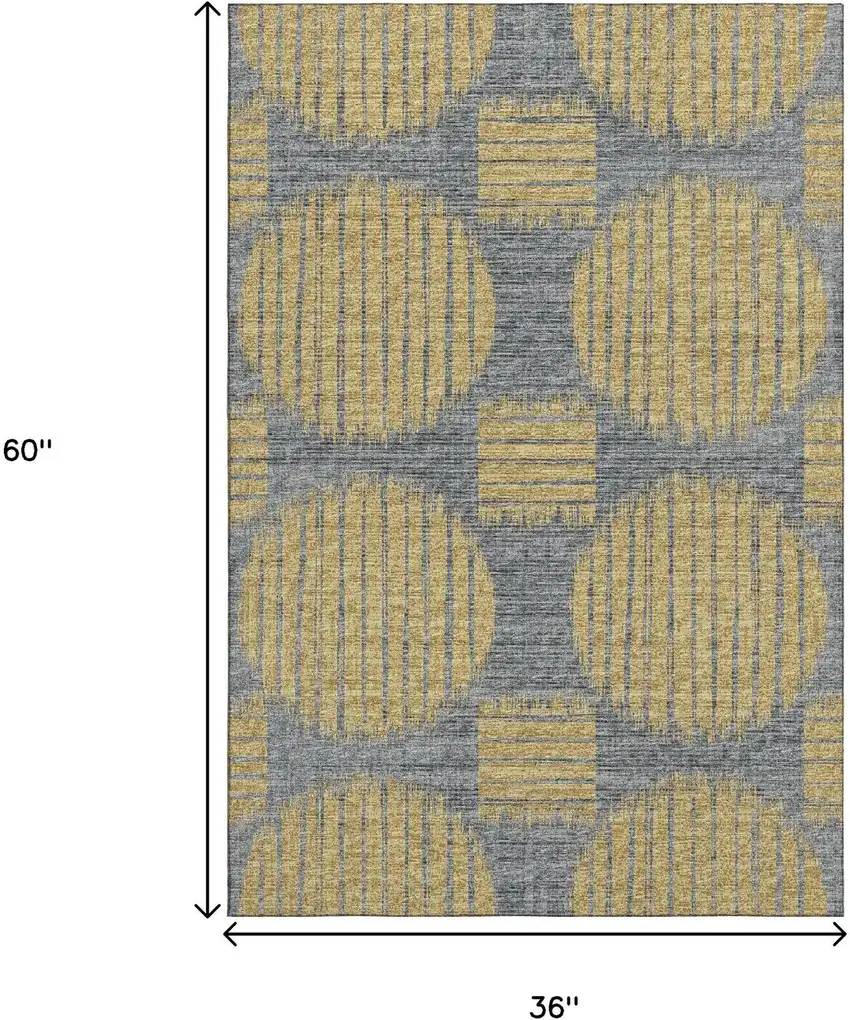 Gold And Gray Geometric Washable Area Rug With UV Protection Photo 3