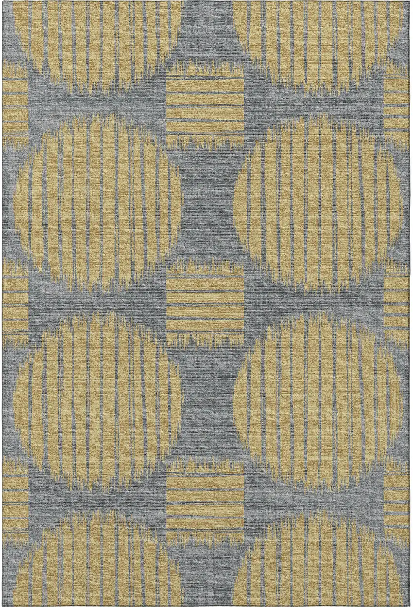 Gold And Gray Geometric Washable Area Rug With UV Protection Photo 6