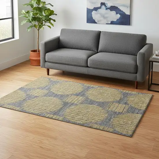 Gold And Gray Geometric Washable Area Rug With UV Protection Photo 1