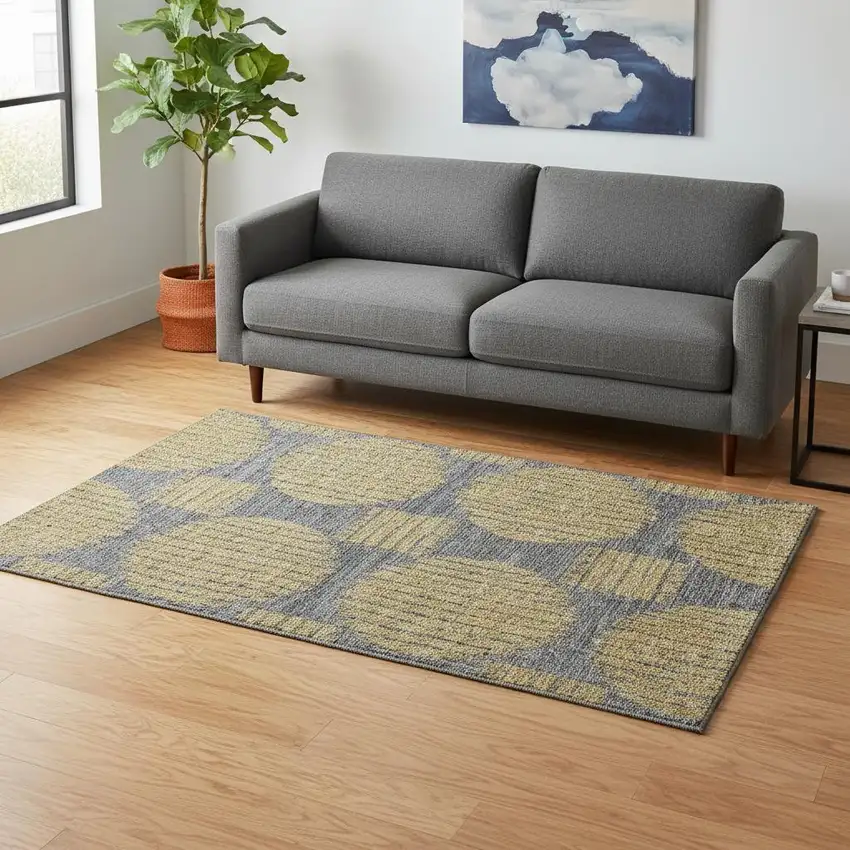 Gold And Gray Geometric Washable Area Rug With UV Protection Photo 1
