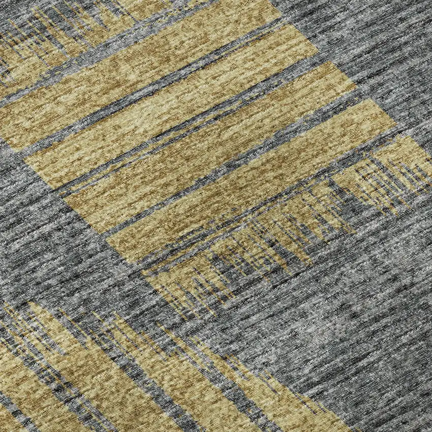 Gold And Gray Geometric Washable Area Rug With UV Protection Photo 9