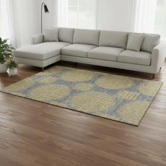 Gold And Gray Geometric Washable Area Rug With UV Protection Photo 1