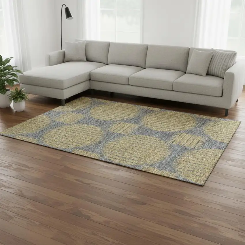 Gold And Gray Geometric Washable Area Rug With UV Protection Photo 1