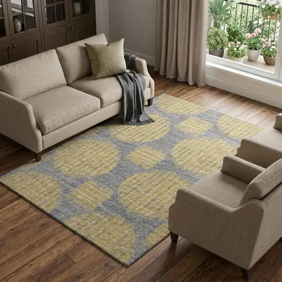 Gold And Gray Geometric Distressed Washable Area Rug With UV Protection Photo 1