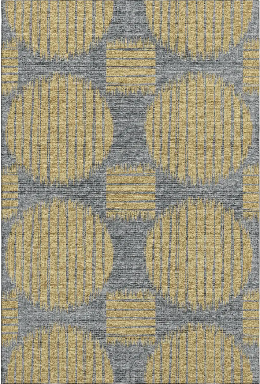Gold And Gray Geometric Washable Area Rug With UV Protection Photo 2
