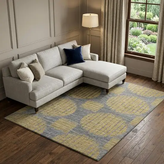 Gold And Gray Geometric Washable Area Rug With UV Protection Photo 1
