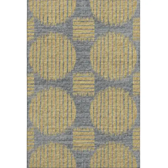 Gold And Gray Geometric Washable Area Rug With UV Protection Photo 2