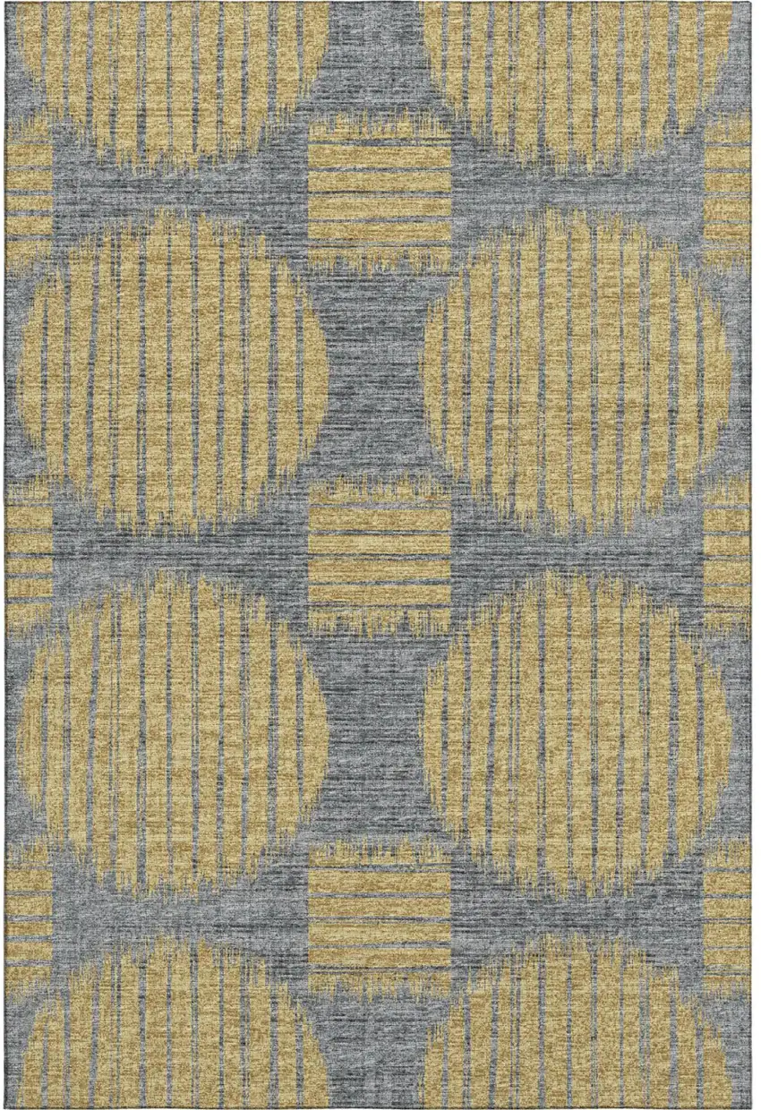 Gold And Gray Geometric Washable Area Rug With UV Protection Photo 2