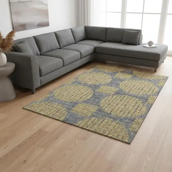 Gold And Gray Geometric Washable Area Rug With UV Protection Photo 1