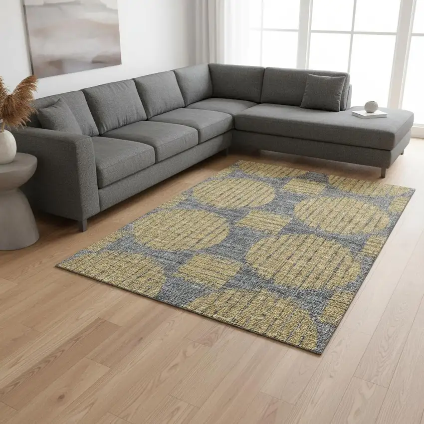 Gold And Gray Geometric Washable Area Rug With UV Protection Photo 1