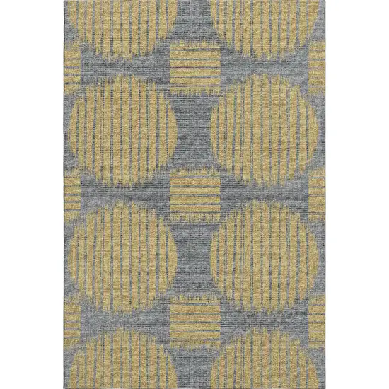 Gold And Gray Geometric Washable Area Rug With UV Protection Photo 2