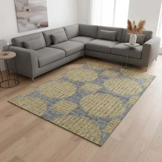 Gold And Gray Geometric Washable Area Rug With UV Protection Photo 1