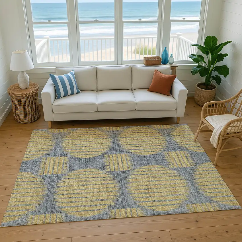 Gold And Gray Geometric Washable Area Rug With UV Protection Photo 5