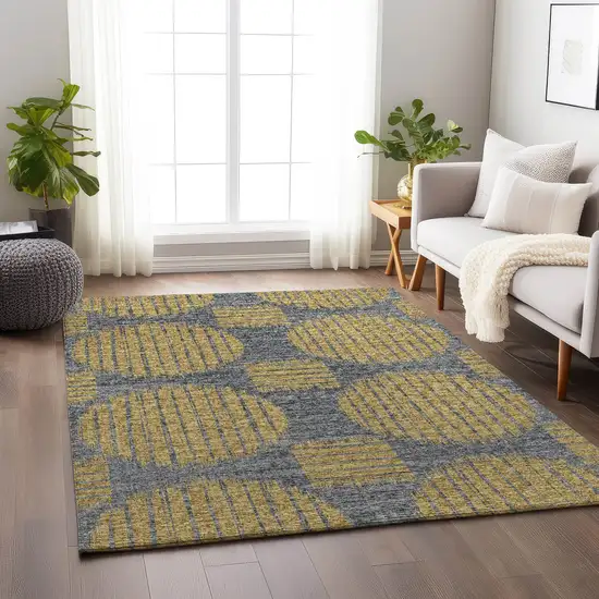 Gold And Gray Geometric Washable Area Rug With UV Protection Photo 4