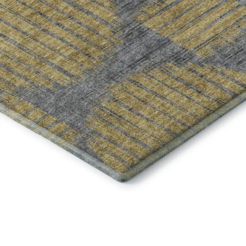 Gold And Gray Geometric Washable Area Rug With UV Protection Photo 7