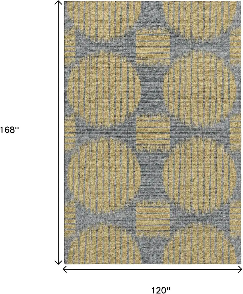 Gold And Gray Geometric Washable Area Rug With UV Protection Photo 3