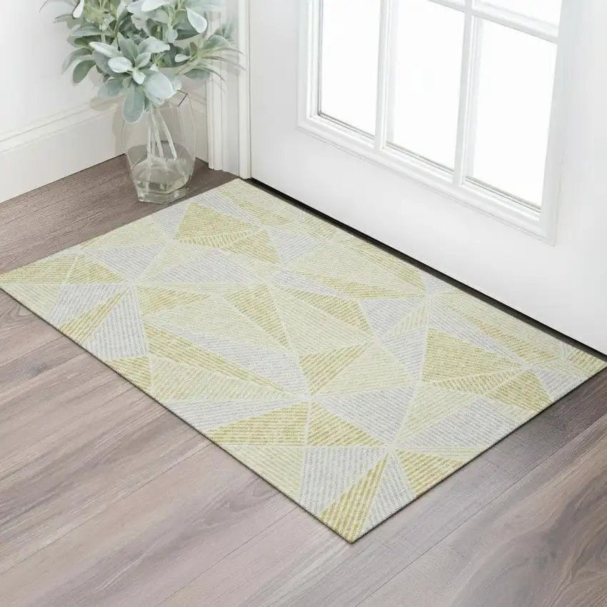 Gold And Gray Geometric Washable Area Rug With UV Protection Photo 1