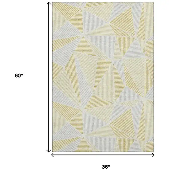 Gold And Gray Geometric Washable Area Rug With UV Protection Photo 3
