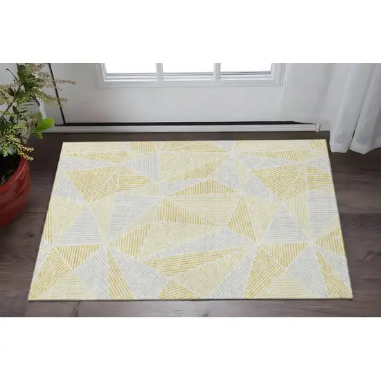 Gold And Gray Geometric Washable Area Rug With UV Protection Photo 2