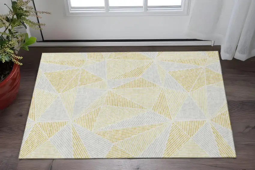 Gold And Gray Geometric Washable Area Rug With UV Protection Photo 2
