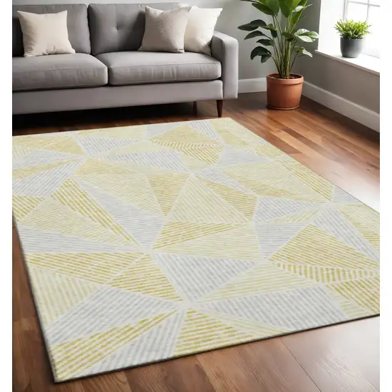 Gold And Gray Geometric Washable Area Rug With UV Protection Photo 2