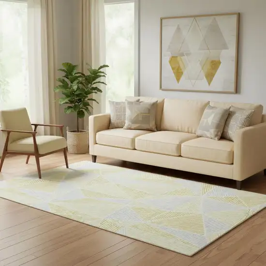 Gold And Gray Geometric Washable Area Rug With UV Protection Photo 1