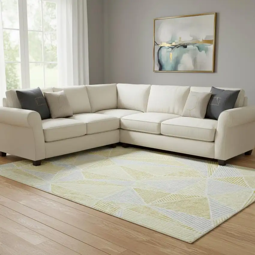 Gold And Gray Geometric Washable Area Rug With UV Protection Photo 1