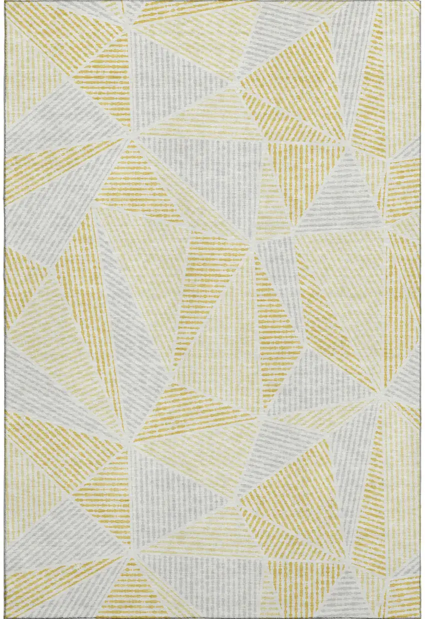 Gold And Gray Geometric Washable Area Rug With UV Protection Photo 1