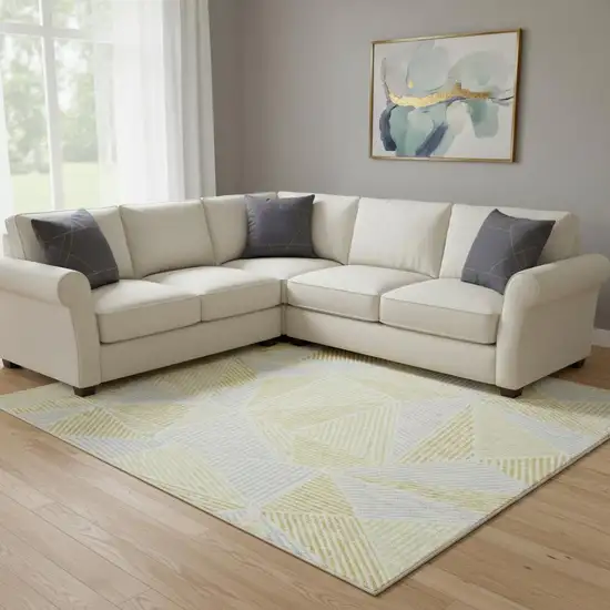 Gold And Gray Geometric Washable Area Rug With UV Protection Photo 1