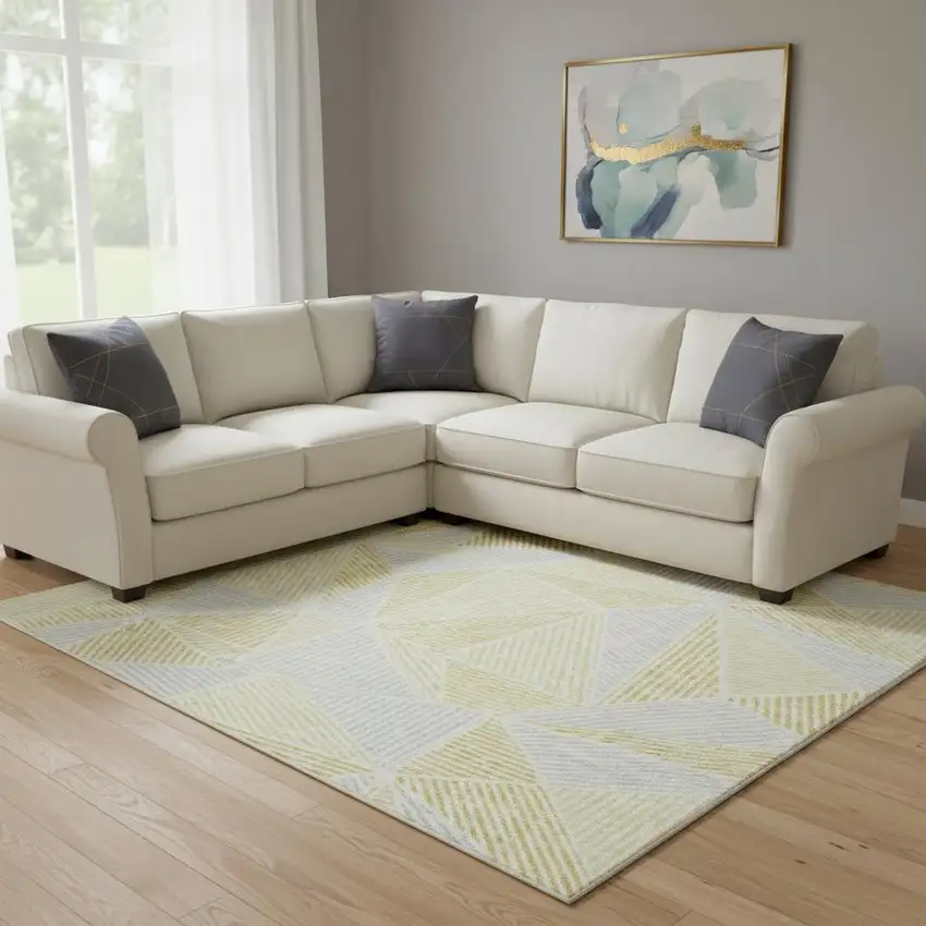 Gold And Gray Geometric Washable Area Rug With UV Protection Photo 1