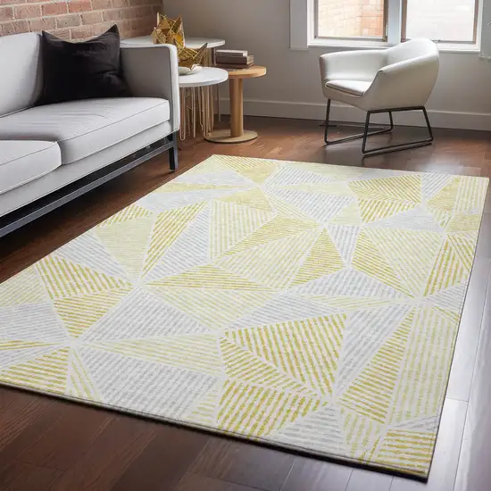 Gold And Gray Geometric Washable Area Rug With UV Protection Photo 5