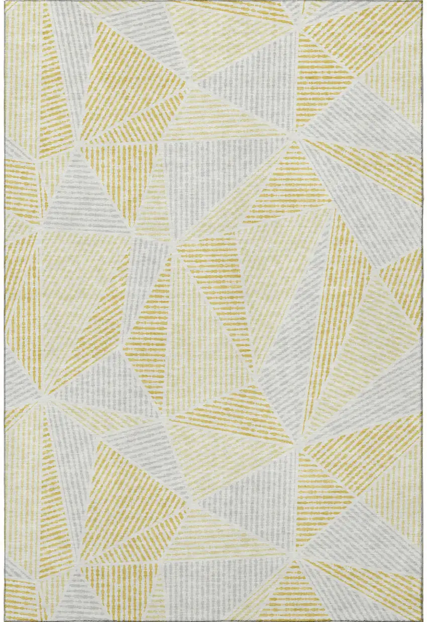 Gold And Gray Geometric Washable Area Rug With UV Protection Photo 4