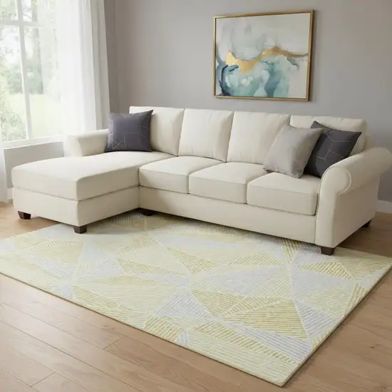 Gold And Gray Geometric Washable Area Rug With UV Protection Photo 1