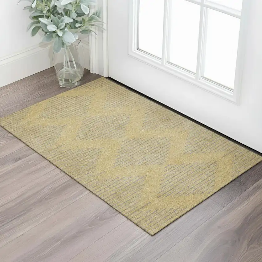 Gold And Gray Geometric Washable Area Rug With UV Protection Photo 2