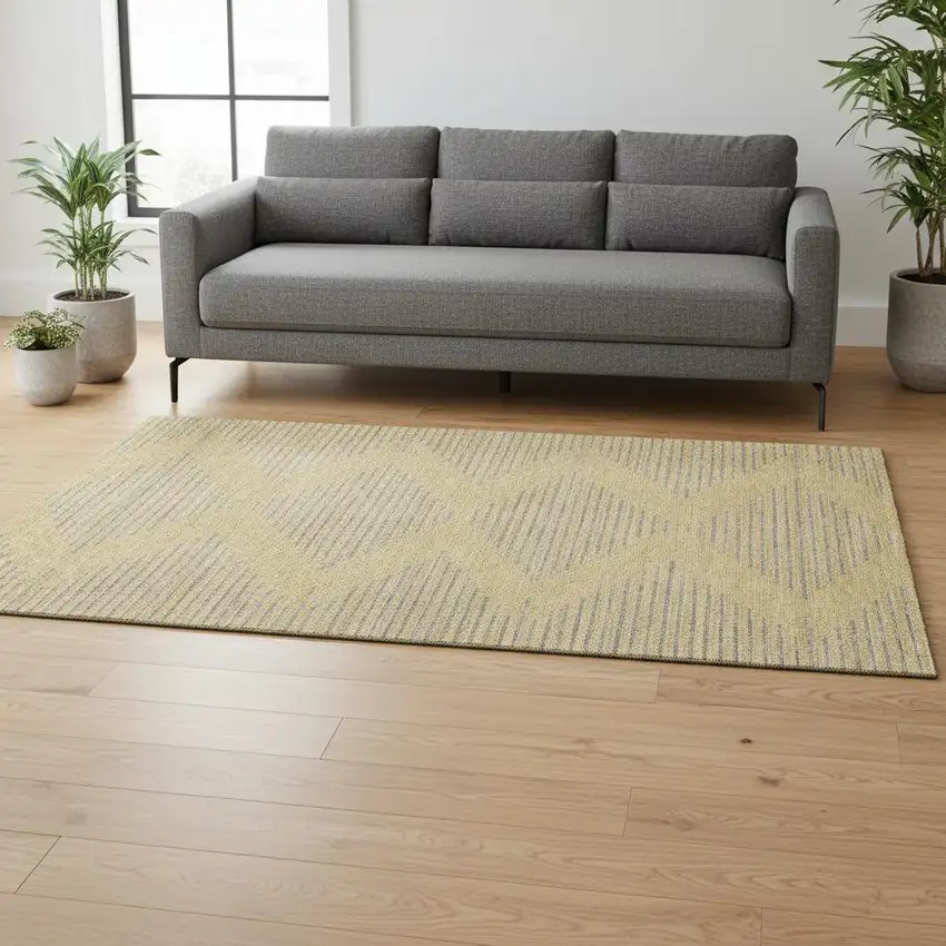 Gold And Gray Geometric Washable Area Rug With UV Protection Photo 2