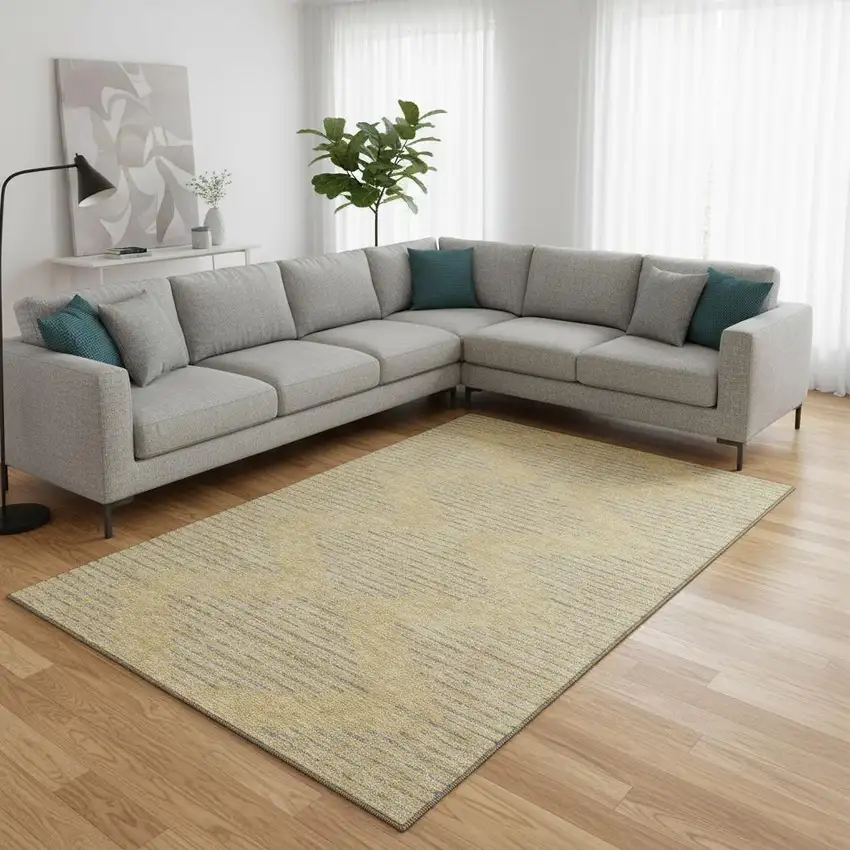 Gold And Gray Geometric Washable Area Rug With UV Protection Photo 2