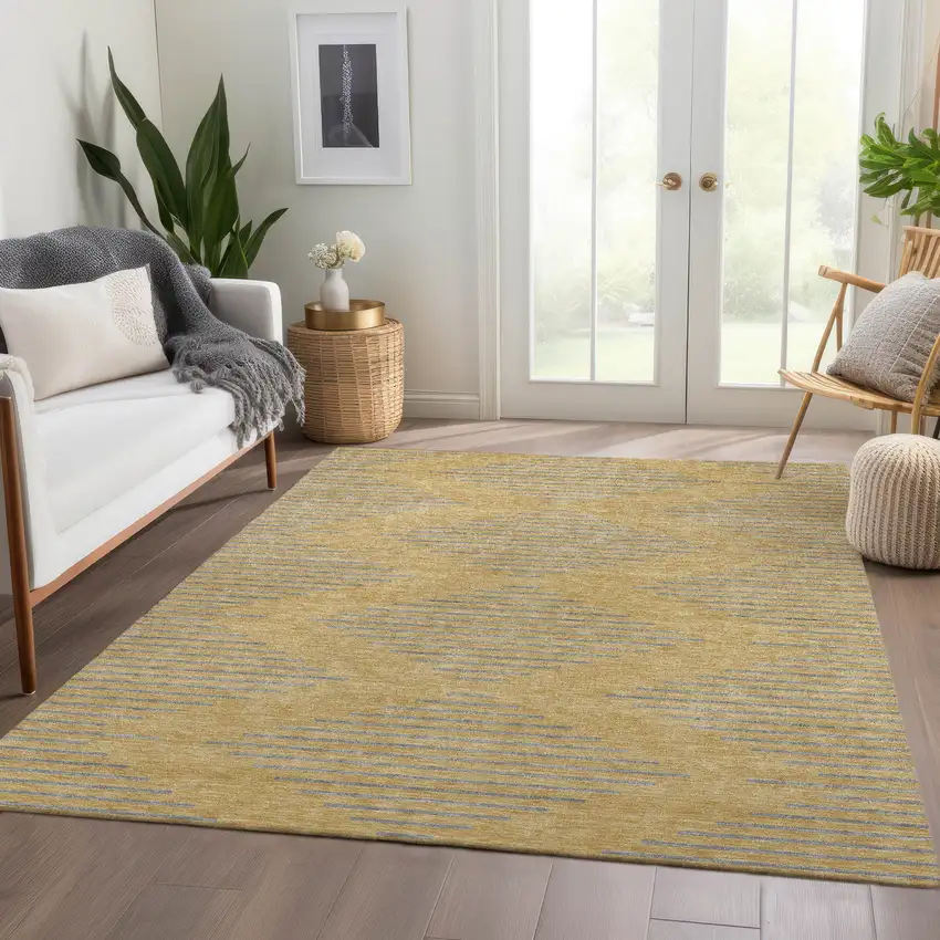 Gold And Gray Geometric Washable Area Rug With UV Protection Photo 5