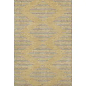 Photo of Gold And Gray Geometric Washable Area Rug With UV Protection