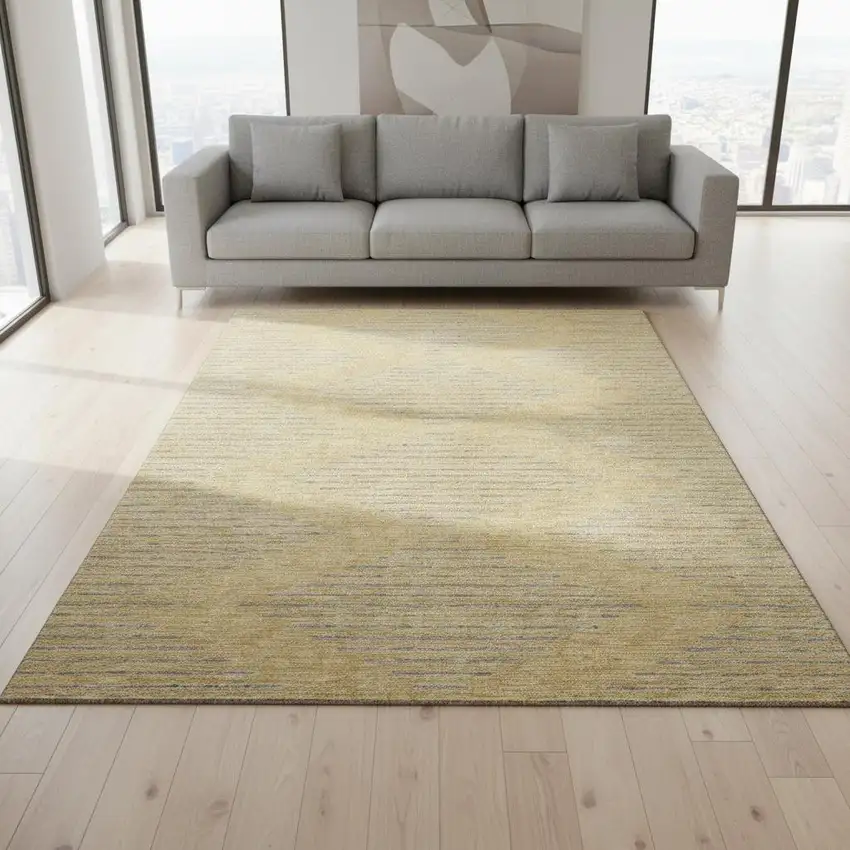 Gold And Gray Geometric Washable Area Rug With UV Protection Photo 2