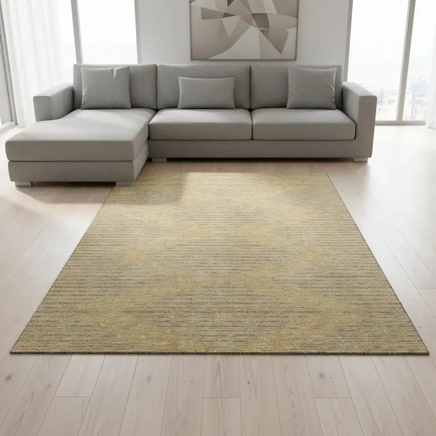 Gold And Gray Geometric Washable Area Rug With UV Protection Photo 2