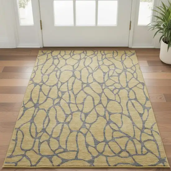 Gold And Gray Geometric Washable Area Rug With UV Protection Photo 2