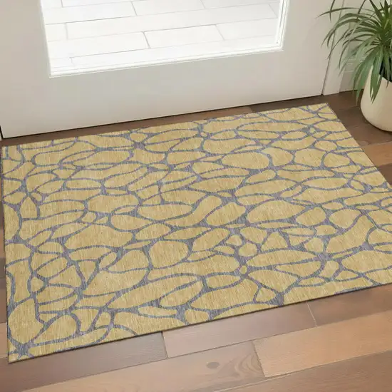 Gold And Gray Geometric Washable Area Rug With UV Protection Photo 1