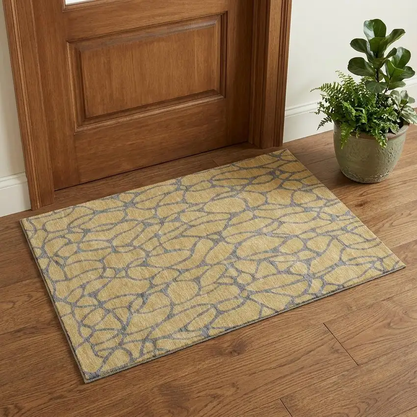 Gold And Gray Geometric Washable Area Rug With UV Protection Photo 1