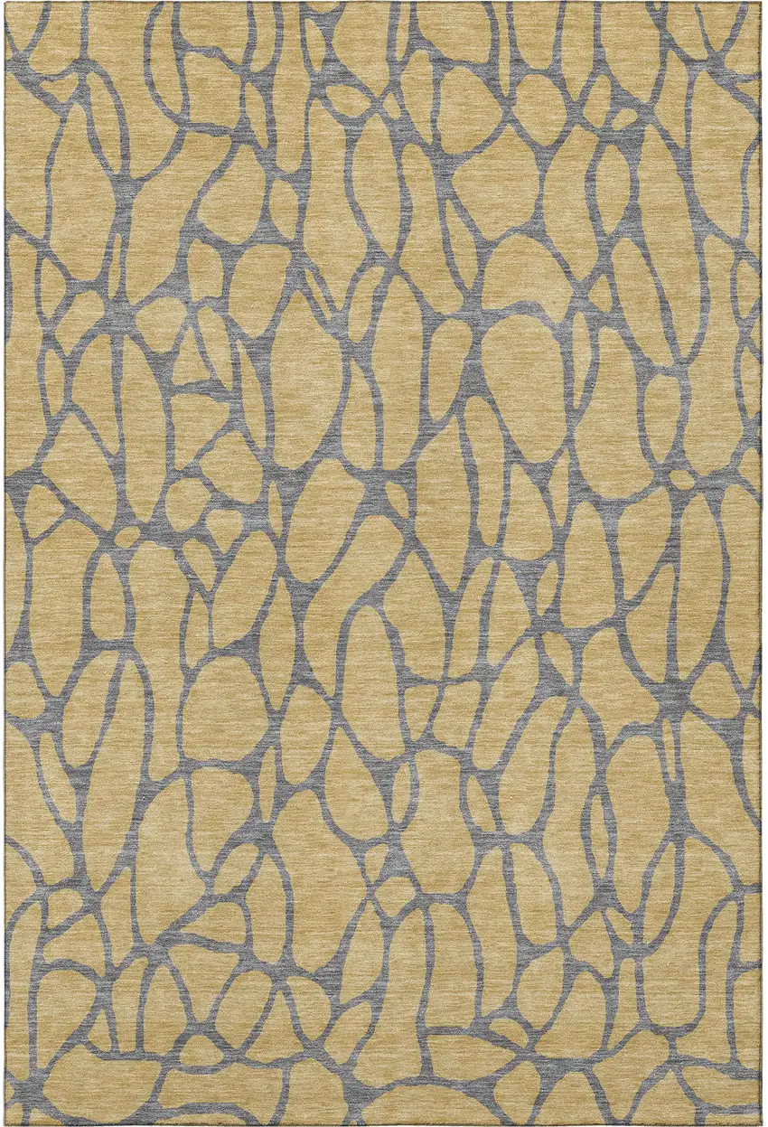Gold And Gray Geometric Washable Area Rug With UV Protection Photo 3