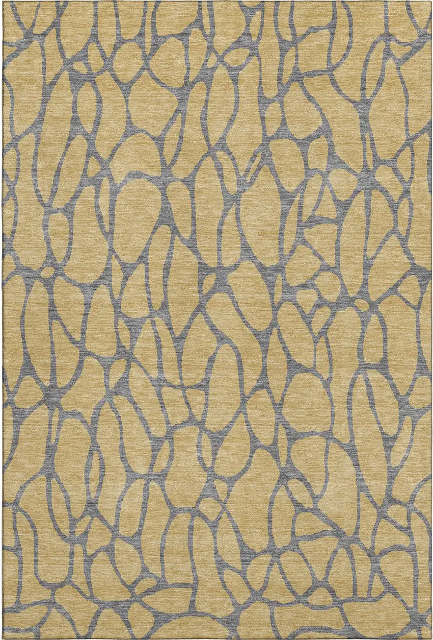 Gold And Gray Geometric Washable Area Rug With UV Protection Photo 1
