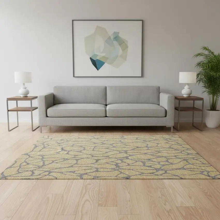 Gold And Gray Geometric Washable Area Rug With UV Protection Photo 2