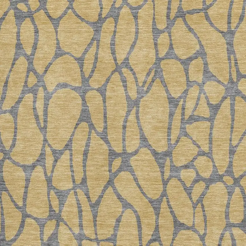 Gold And Gray Geometric Washable Area Rug With UV Protection Photo 2