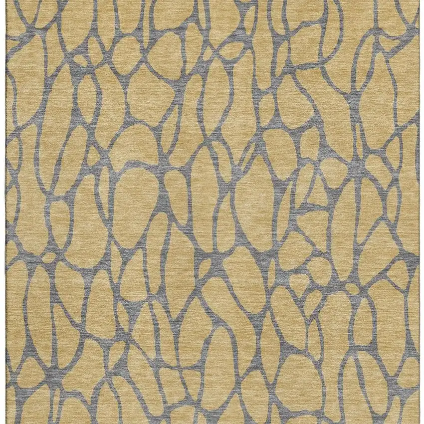 Gold And Gray Geometric Washable Area Rug With UV Protection Photo 3