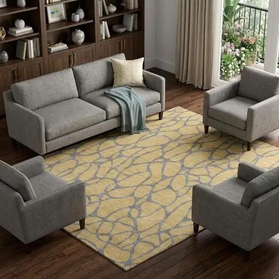 Gold And Gray Geometric Washable Area Rug With UV Protection Photo 1